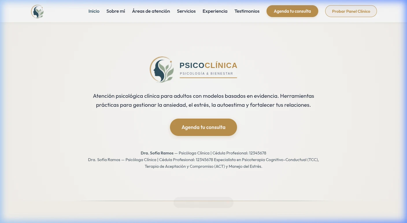 Sitio Web Profesional de PsicoClínica — Demostración de Presencia Digital para Terapeutas
